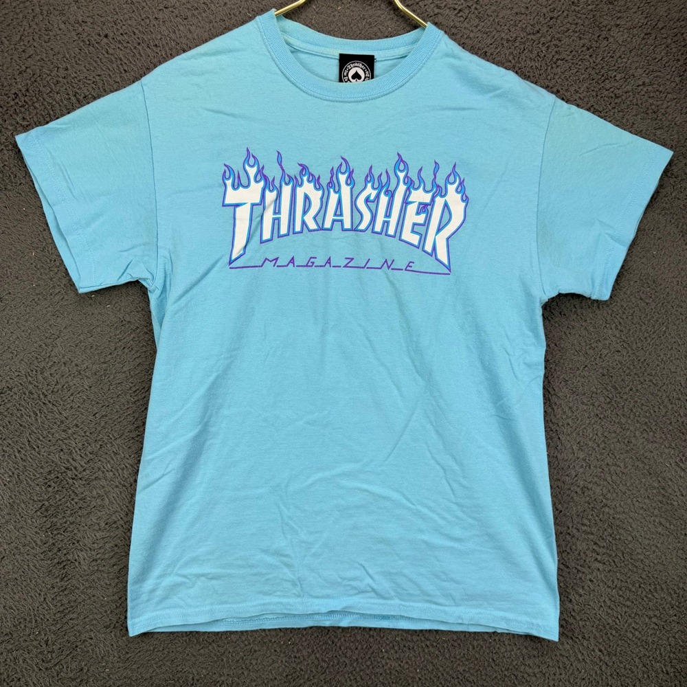 Thrasher Magazine Flame Logo Blue Graphic T-Shirt Mens Medium Skateboarding Tee